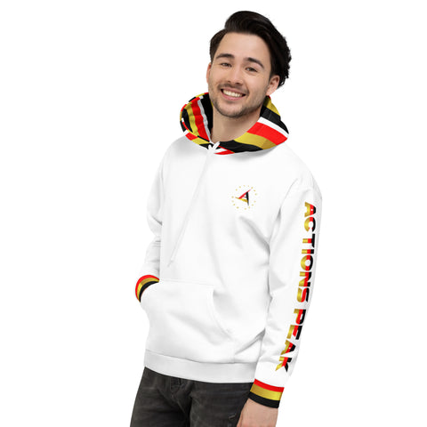 ACTION UNISEX WHITE HOODIE